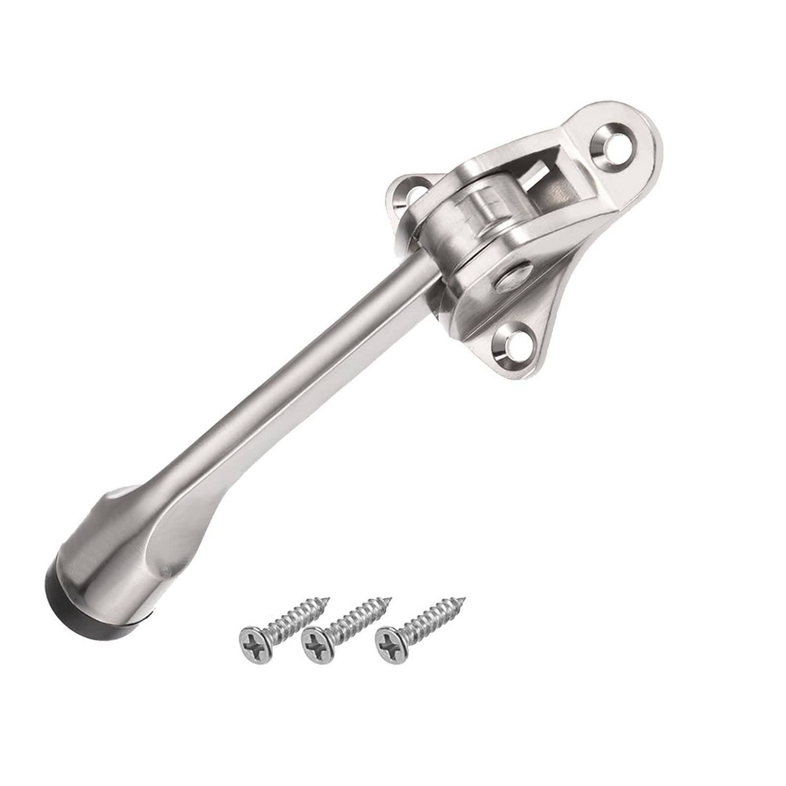METALLIXITY Kickdown Door Stop (132mm/5.2") 1pcs, Zinc Alloy Easy Pedal Kick Down Door Stopper Rubber Tip with Screws - for Doors, Home Decoration, Silver Tone