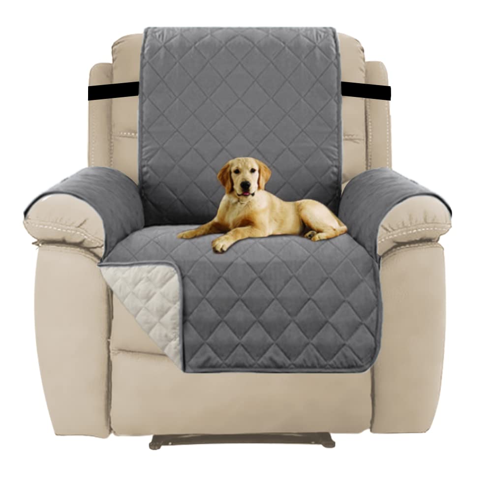 H.Versailtex Recliner Slipcovers, Reversible Soft Cover with 2" Elastic Straps, Water Resistant Chair Cover Protector, Seat Width Up to 22" Prevent Stains/Spills Protector (Recliner, Grey/Beige)