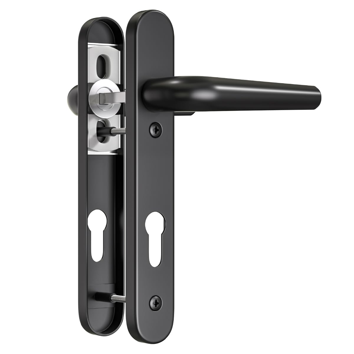 Bwintech 1 Set Black UPVC Door Handle Set, 92mm Backset,122mm Screw Hole Distance, 210mm Plate Length Front Door Handles for UPVC Door — image 1