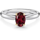 Gem Stone King 10K White and Yellow Gold Red Rhodolite Garnet Solitaire Engagement Ring For Women (0.90 Cttw, Oval 7X5MM, Gemstone January Birthstone)