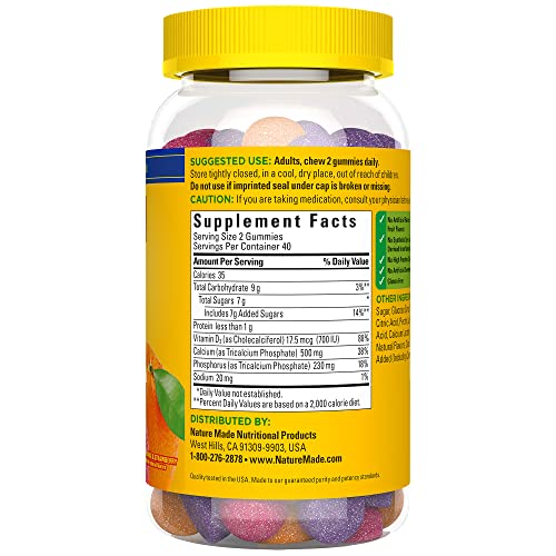 NATURE MADE CALCIUM GUMMIES 500 MG PER SERVING WITH VITAMIN D3, DIETARY SUPPLEMENT FOR BONE SUPPORT, 80 GUMMIES, 40 DAY SUPPLY