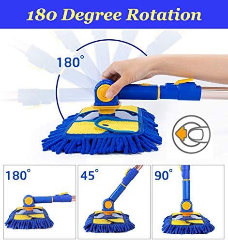Car Wash Brush Kit Portable Car Washing Cleaning Mop 360° Rotation Ultra Plush Telescopic Chenille Car Wash Brush with Long Handle Microfiber Car Drying Towels Super Absorbent