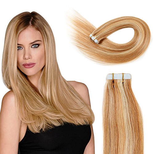 Tape in Hair Extensions Human Hair 20 inch 50g/pack 20pcs Seamless Skin Weft Remy Straight Hair P27/613# Strawberry Blonde - Thumbnail 7