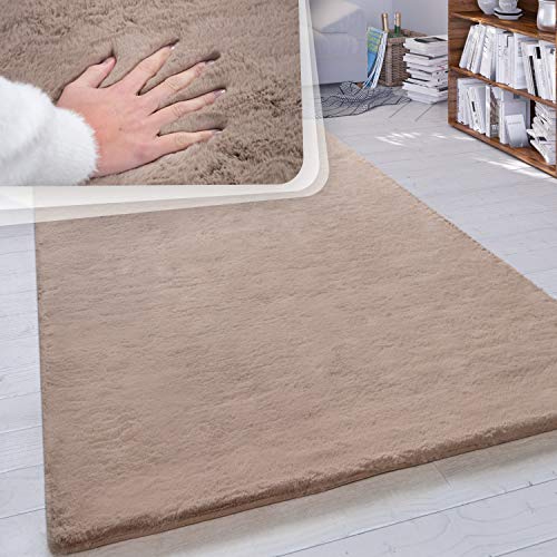 Paco Home Hochflor Teppich Wohnzimmer Schlafzimmer Shaggy Modern Flauschiger Fellteppich Weich Fell Imitat Kunstfell Einfarbig, Grösse:140x200 cm, Far