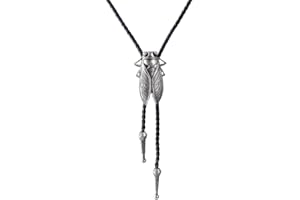 AZORA Cicada Insect Bug Bolo Tie Necklace Genuine Vegan Leather Braided Cord Western Cowboy Neck Tie Wedding Gift Men Women