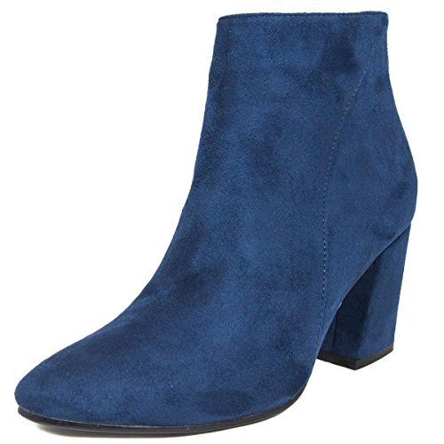 Betani Women's Pointed Toe Stacked Chunky Heel Ankle Bootie (10 B(M) US, Navy)