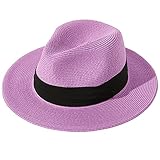 Lanzom Women Wide Brim Straw Panama Roll up Hat