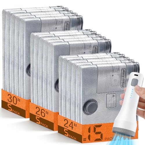 15 Pack Vacuum Storage Bags for Travel with Cordless Pump, Space Saver Bags for Clothes, Compression Packing Bags for Luggage, 15 Combo Size