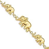 Auriga Fine Jewelry Gift For Mothers Day 14k Yellow Gold Graduated Elephant Bracelet 7' Gift for Women, AFJ-QG-FB372-7