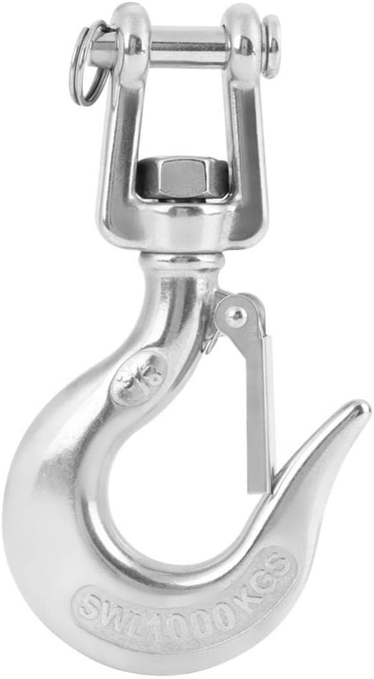 POFET Stainless Steel Swivel Eye Hook with Latch Cargo Hook Chain Cargo Hook Safety Hook Rigging Accessory Working Load 1000KG