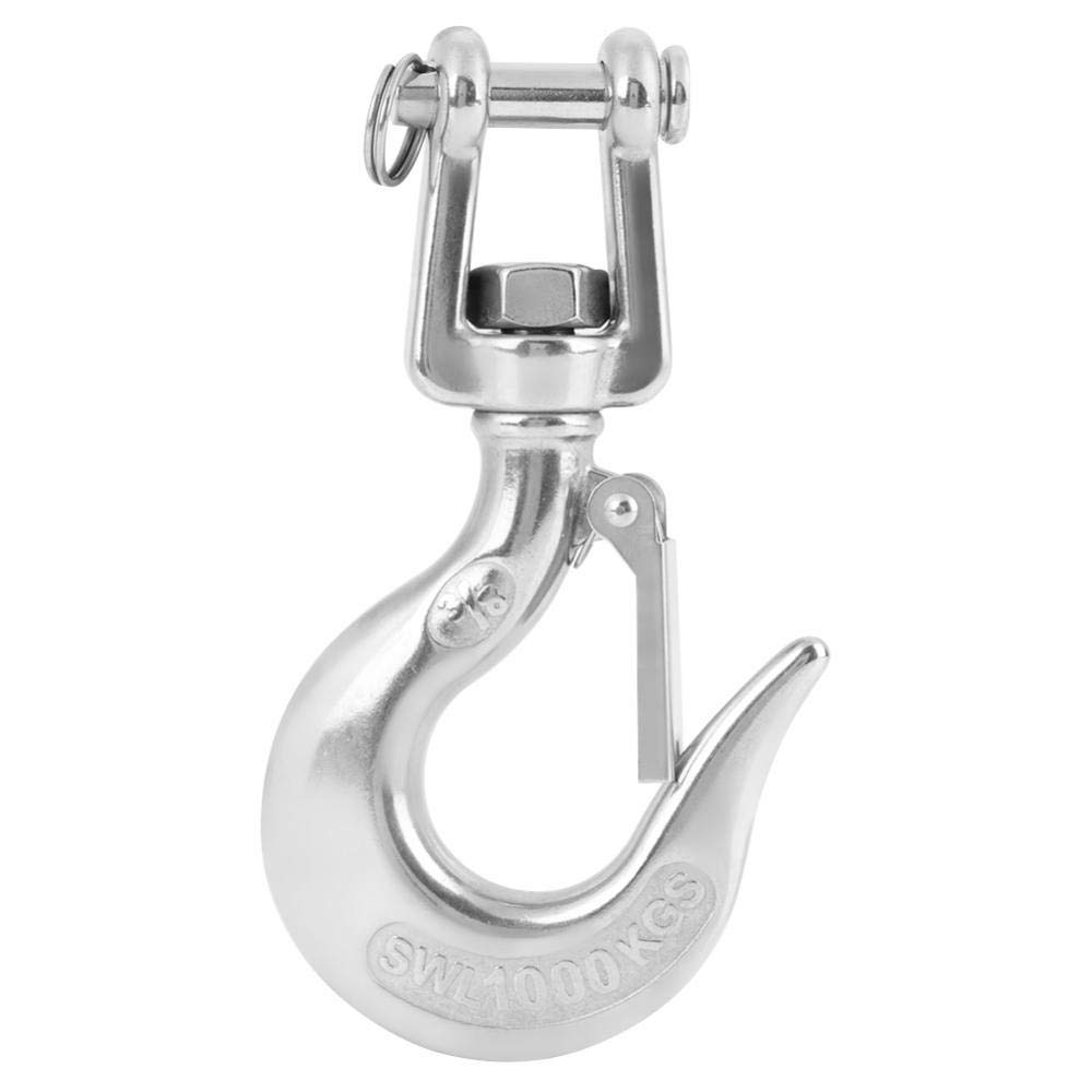 POFET Stainless Steel Swivel Eye Hook with Latch Cargo Hook Chain Cargo Hook Safety Hook Rigging Accessory Working Load 1000KG