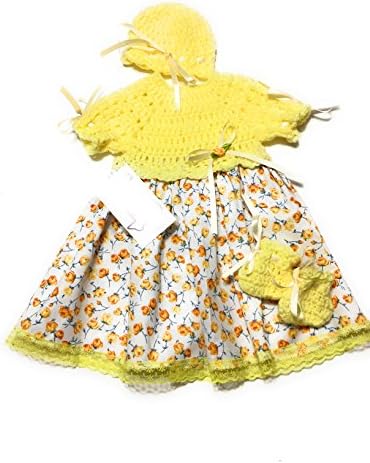 MiC Crafts Handmade Crochet Micro Preemie 2-3 lbs Gown Shoes Hat Yellow Floral (Micro Preemie 2-3 lbs)