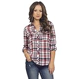 Women's Classic Collar Button Down Roll Up Long Sleeve Cotton Plaid Shirt