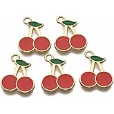 Ornazy 100Pcs 20x16mm Sweet Cherry Dangle Pendants with 2mm Hole Cute Summer Fruit Enamel Charms for Jewelry Making Necklace Crafts