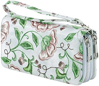Women's Double Zipper Wallet Large Clutch Cellphone Bag with Wristlet and ID Window
