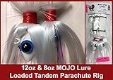Blue Water Candy Rock Fish Candy 12 oz & 8 oz Mojo Lure Loaded with 9-Inch Swimbait Shad Bodies Tandem Parachute Rigged & Ready (White)