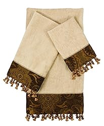 See Sherry Kline 3 Piece China Art Decorative Towel Set, Brown Details