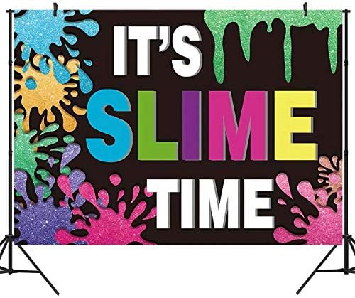 DULUDA 5X3FT It's Slime Time Photograph Backdrop for Kids Colorful Fiesta Boy Girl Birthday Party Baby Shower Dessert Table Summer Black Background Splatter Glow Favors Supplies Photobooth Props BD45F