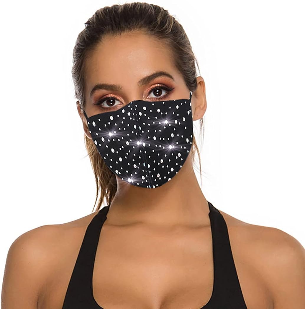 Urieo Glitter Rhinestones Face Mask Black Sparkly Sequins Masks