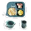 Besylo Tableware Dinner Sets, Dinner Plate, Dinnerware with Kids Plate Bowl Cup Spoon Fork, Cartoon Small Dinosaur, Healthy Wheat StrawTableware, Cartoon Tableware(Green)