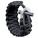 The Friendly Swede Adjustable Premium Paracord Bracelet with Fire Starter and Hidden Eye Knife (Black)