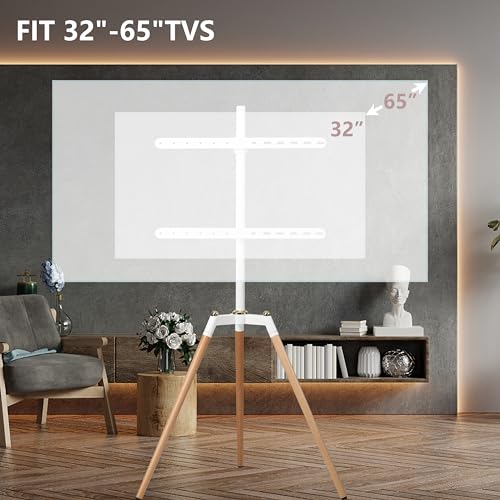 Fydeamer Floor TV Stand for 32-65 inches Screen Height Adjustable Studio Tripod Easel TV Display Stand with 140° Swivel for Bedroom, Living Room, Corner TV Stand White