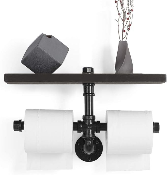 Industrial Toilet Paper Holders, Dual Toilet Roll Holder, Black Electroplated Pipe