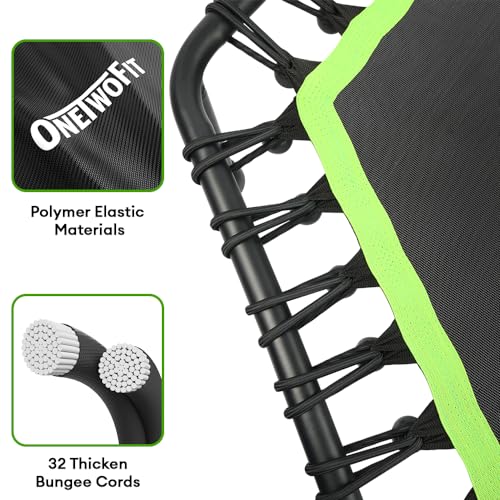 ONETWOFIT 107/114cm Trampolín de Rebote para Adultos, Mini trampolín silencioso para Ejercicio en Interiores al Aire Libre, trampolín de Fitness con Rebote Bungee Verde