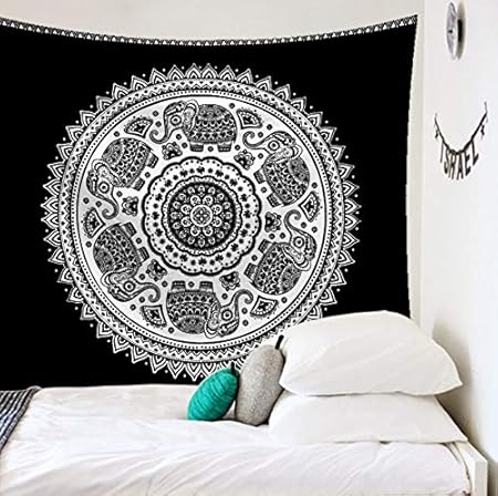 Kdendgga Style Ethnique Gris Rond Fleur Elephant Tapisserie Tenture Murale Tapisserie Pour Le Salon Chambre Dortoir Decoration De La Salle 200 150 Cm Amazon Fr Cuisine Maison