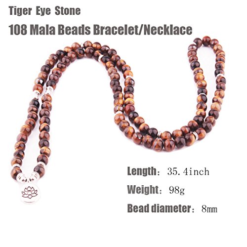 GVUSMIL 8mm Mala Beads Wrap Bracelet Necklace 108 Tiger Eye Bead for Yoga Charm Bracelet Natural Gemstone Jewelry for Women Men - Thumbnail 3