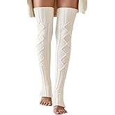 SherryDC Women's Cable Knit Thigh High Leg Warmer Socks Over Knee High Footless Boot Stockings