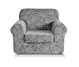 CHUN YI 2-Piece Coral Fleece Spandex Fabric Polyester Sofa Slipcovers (Chair, Grey Printed)