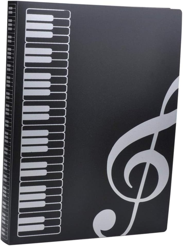 Music File Folder A4 Size Sheet Music Folder Paper Documents Music Themed 40 Pockets Storage Folder, G Clef File Folder -Black