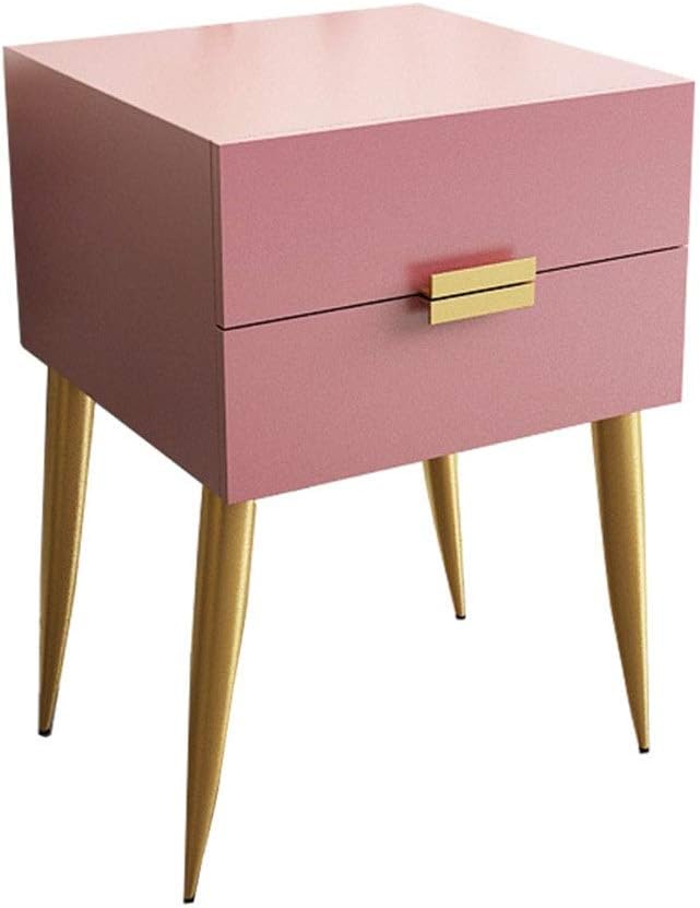 YaGFeng Bedside Side Table Side Table With Gold Plated Metal Legs Double Drawer Nightstand (Color : Pink, Size : 40x41.5x59CM)