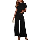 Dressmine Pants Sets Women 2 Piece Outfits Summer Mock Neck Knit Travel Lounge Set Dressy Airplane Travel Clothes