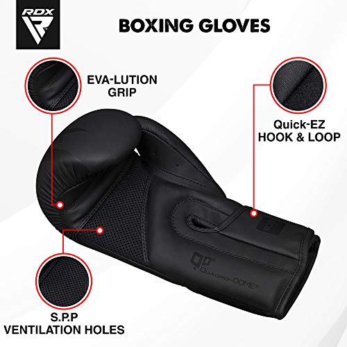 image for RDX Boxing Gloves for Training Muay Thai | Matte Black Convex Skin Lea