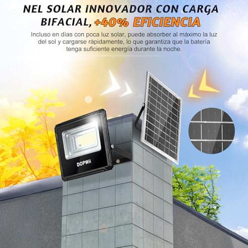 Dopwii Lamparas Solares Exterior 10000mAh, Luces Solares para Exterior Jardin, Panel Solar Bifacial con Absorción de Luz de 360°, Lámpara Solar con 4 Modos de Iluminación y Mando a Distancia(2 Piezas)