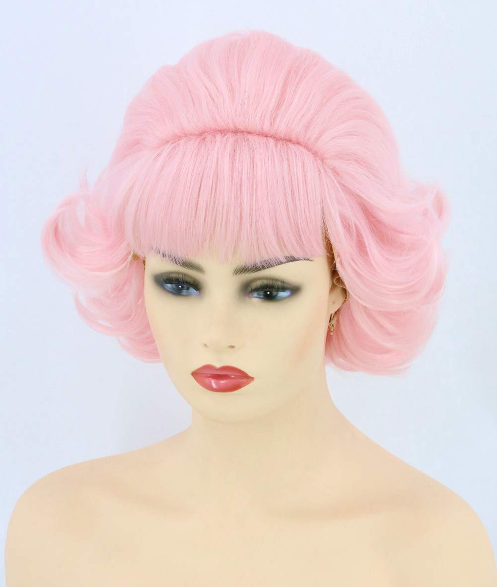 Topcosplay 50s Womens Wigs Grease Frenchy Wig Short Pink Beehive