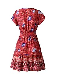 DRESSOLE - Vestido de vestir vintage con estampado floral, cuello de cruz, volante, bohemio