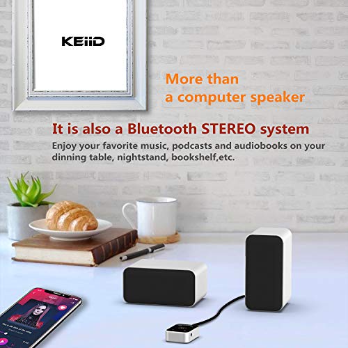 KEiiD PC Computer Speaker Compact Bluetooth Stereo System with Aluminum Housing for Laptop Desktop PC Gaming Computers, Unique Touch Controller, Built-in Bluetooth 5.0 Receiver for Wireless Streaming