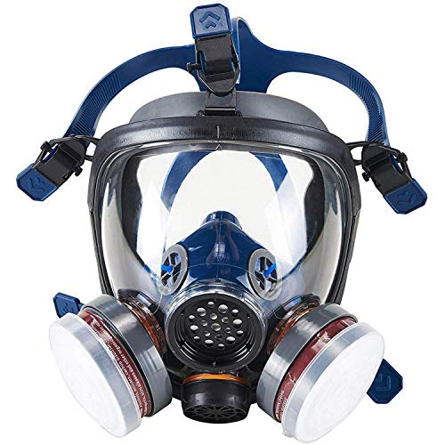 Organic Vapor Full Face Respirator Safety Mask, IVSUN Double Activated Carbon Respirator Paint Respirator Gas Chemical Dustproof Mask (Respirator +1 Pair LDY3 Cartridges)