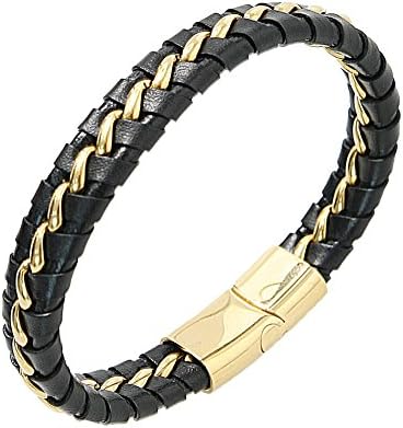 Align Apparel Stainless Steel Clasp Braided Leather Bracelet(M16MBB003_G)