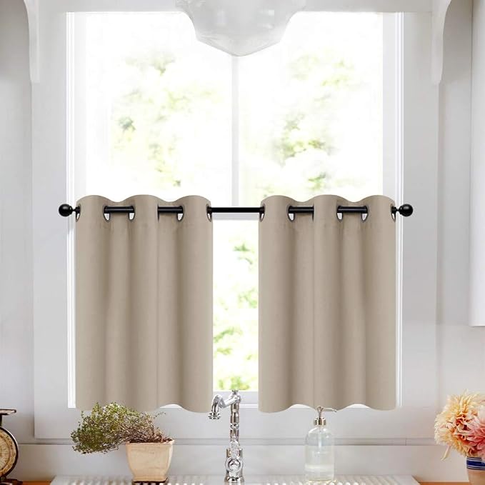 Amazon.com: Taupe Tier Curtains 36 inch Grommet Top Short Curtains