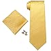 Landisun Tie Set Men Necktie Woven Classic Formal Handkerchief Cufflinks Gold Yellow