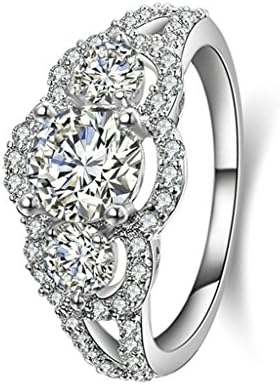 Bishilin Silver Plated Wedding Ring Engagement Ring With Three Big Zirconia Stones Size 7