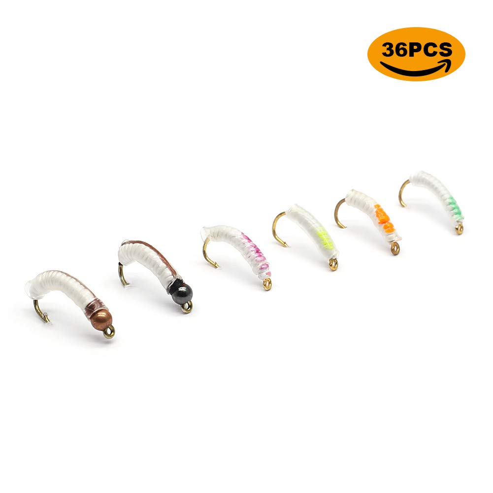 YZD Trout Fly Fishing Flies Collection - 118/60/38/36 Premium Flies Dry Wet Nymph Streamers Assortment with Fly Box - Nymph C Set 36 Flies