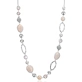 BULINLIN Beaded Long Necklace for Women Silver Sweater Chain Necklace with Crystal Resin Beads, Fashion Jewelry Necklace