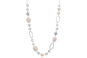 BULINLIN Beaded Long Necklace for Women Silver Sweater Chain Necklace with Crystal Resin Beads, Fashion Jewelry Necklace