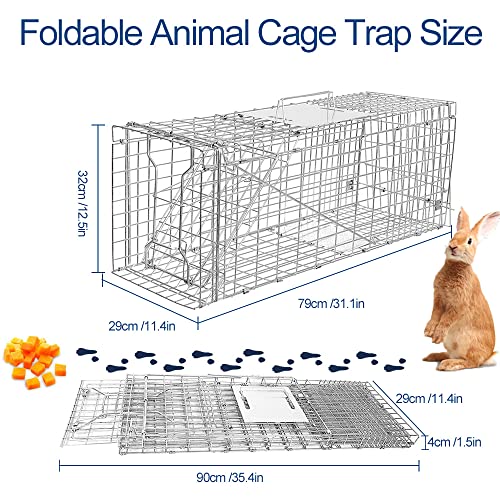 Stray Animal Trap Large Foldable Humane Homeless Cat Trap with Metal Crate | 2 Doors Catching/Release Stray Cats and Dogs, for Raccoon Bobcats Beavers Groundhogs Opossums Armadillos Outdoor