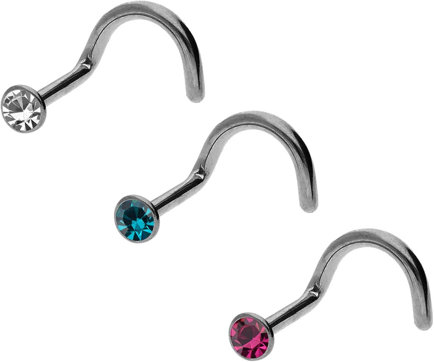 PIERCINGLINE Nasenpiercing 3er Set | Titan | Flache KRISTALLDISC ...